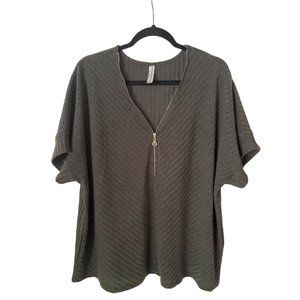 Short Sleeve Olive Green Sweater with Zippered Front